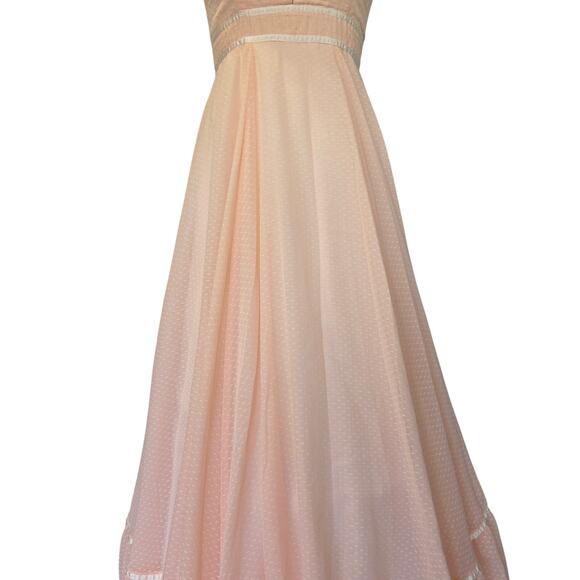 Gunne Sax Pink Maxi Dress Size S 9 Lace Prairie Swiss Dot Peach Vintage 70s - Picture 7 of 13